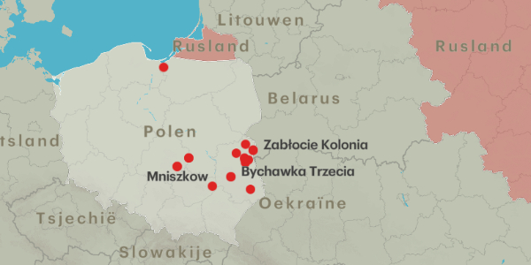 kaartje met inslagen drones in polen