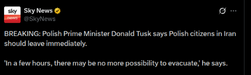 oproep van president tusk aan polen in iran om te vertrekken